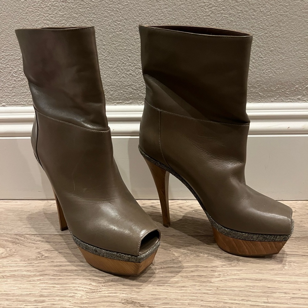 Marni Mid Calf Open Toe Leather Boots